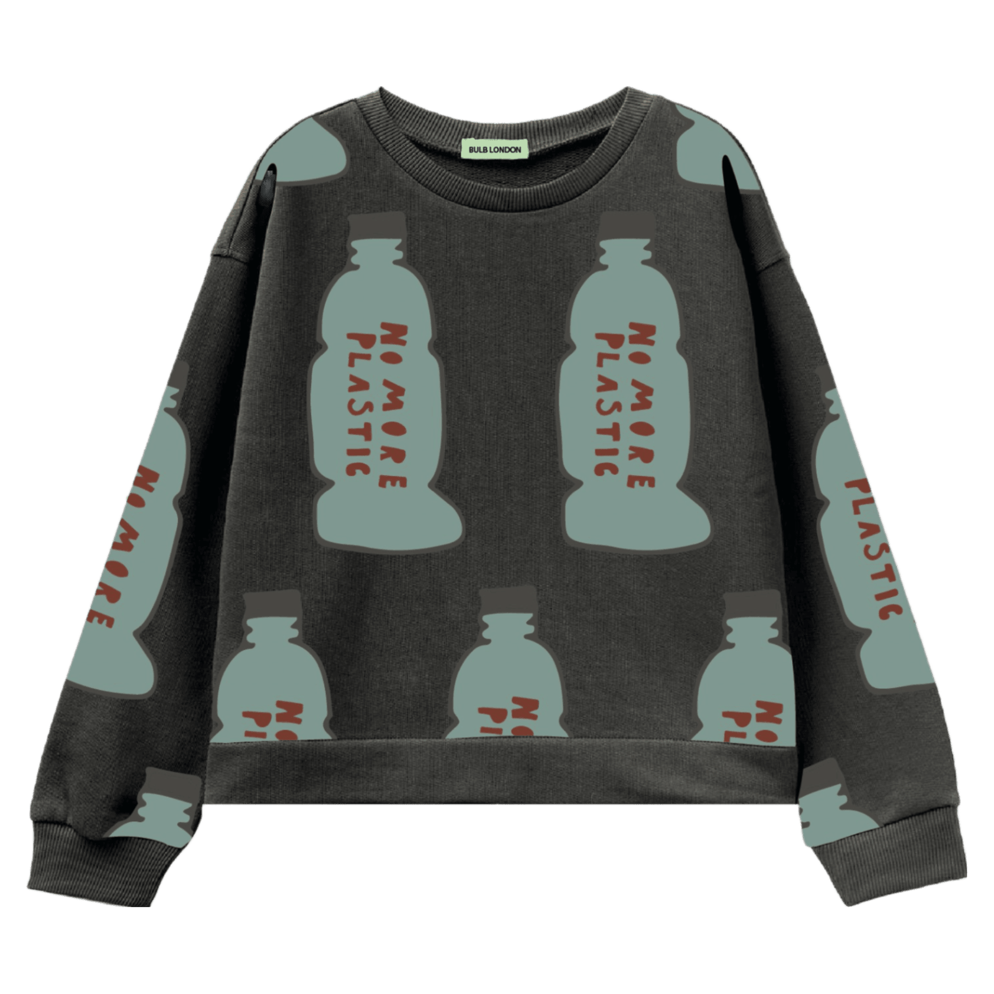 'No More Plastic Bottle' Sweatshirt Grey - Bulb London Studio